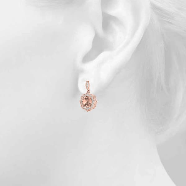 Vintage-Inspired Halo Drop Earrings (0.31 ct. tw.), Top view in rose gold