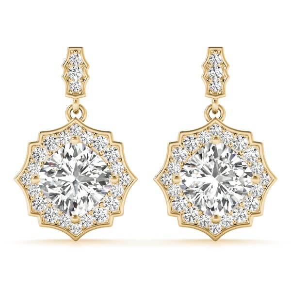 Cushion Scalloped Halo Earrings (0.21 ct. tw.), Front view in yellow gold