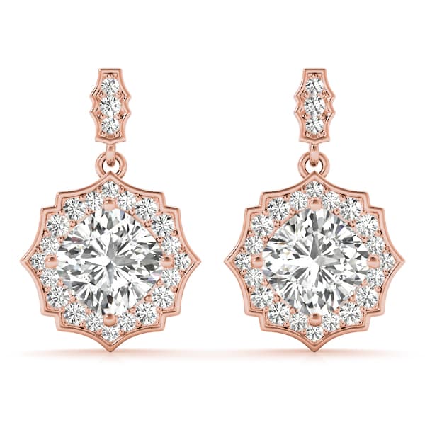 Cushion Scalloped Halo Earrings (0.21 ct. tw.), Front view in rose gold