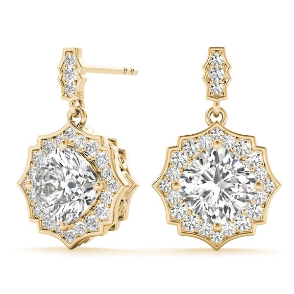 Cushion Scalloped Halo Earrings (0.21 ct. tw.), On hand view in yellow gold