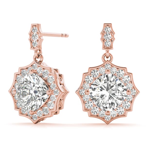 Cushion Scalloped Halo Earrings (0.21 ct. tw.), On hand view in rose gold