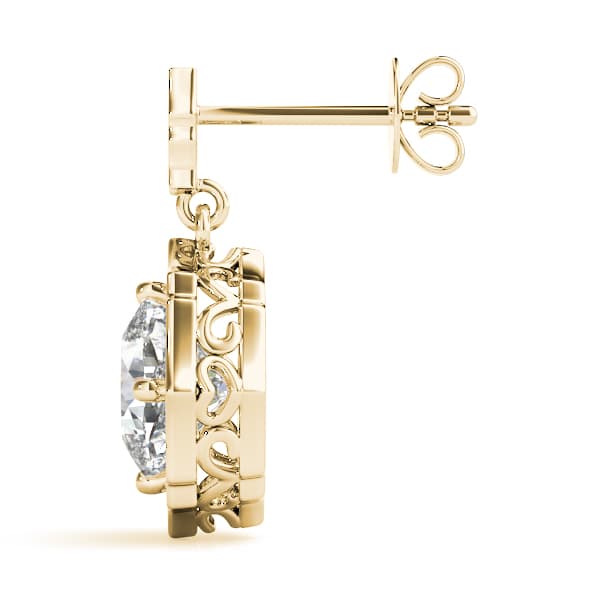 Cushion Scalloped Halo Earrings (0.21 ct. tw.), Side view in yellow gold