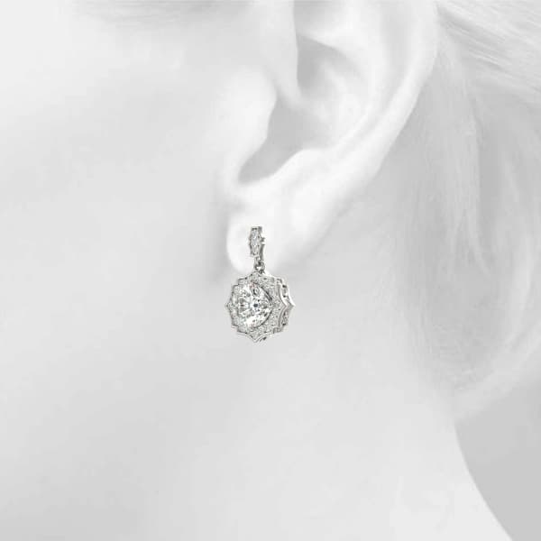 Cushion Scalloped Halo Earrings (0.21 ct. tw.), Top view in white gold or platinum