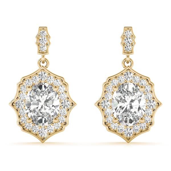 Oval Scalloped Halo Earrings (0.29 ct. tw.), Front view in yellow gold
