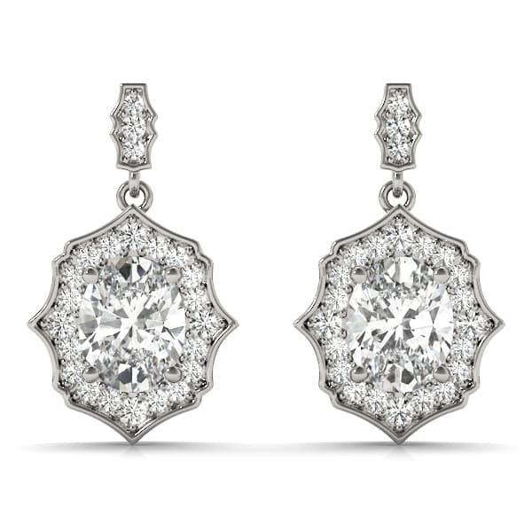 Oval Scalloped Halo Earrings — 6X4 MM — View 1