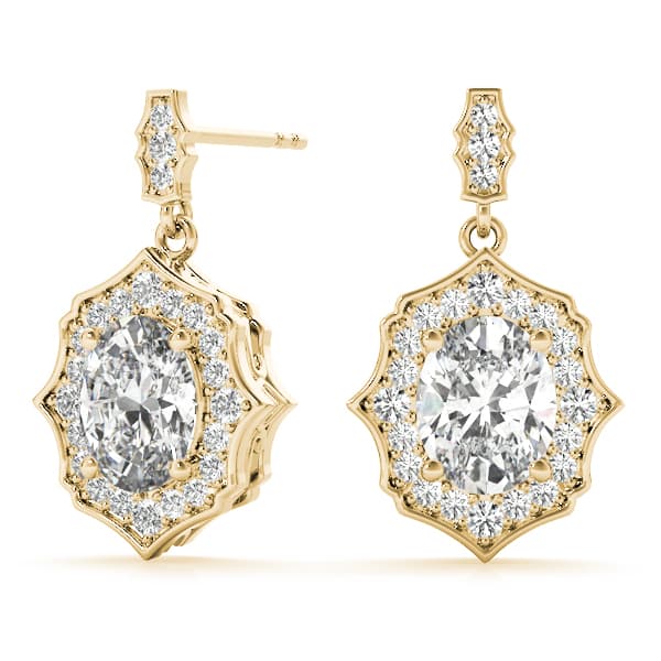 Oval Scalloped Halo Earrings (0.29 ct. tw.), On hand view in yellow gold