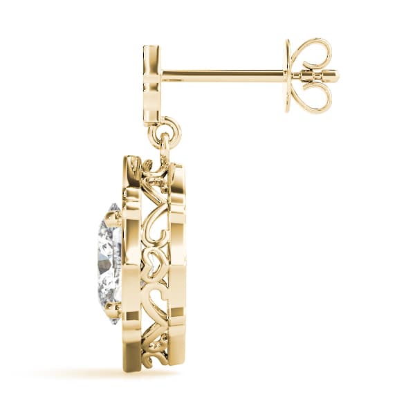 Oval Scalloped Halo Earrings (0.29 ct. tw.), Side view in yellow gold