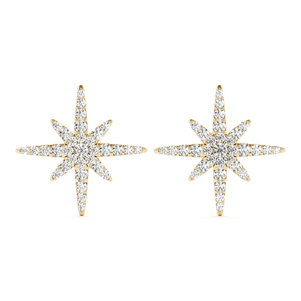 Star Shape Cluster Fashion Earrings (0.56 ct. tw.), Front view in yellow gold