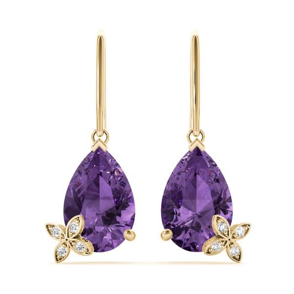 Tear Drop Pear Shaped Earrings (0.02 ct. tw.), Front view in yellow gold