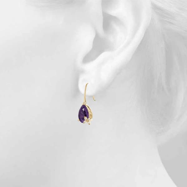 Tear Drop Pear Shaped Earrings (0.02 ct. tw.), Top view in yellow gold