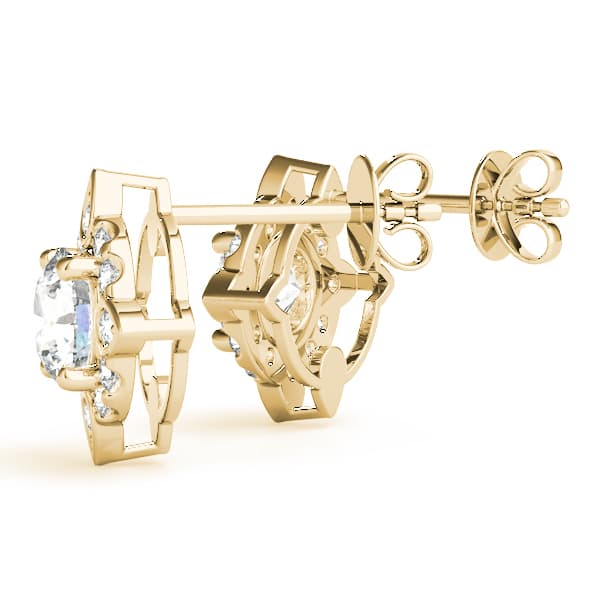Round Fashion Halo Studs (1/4 ct. tw.), Angle view in yellow gold