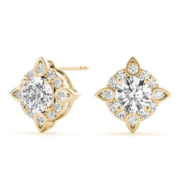 Round Fashion Halo Studs (1/4 ct. tw.), On hand view in yellow gold