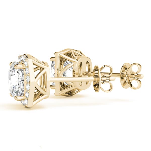 Cushion Halo Studs (1/4 ct. tw.), Angle view in yellow gold