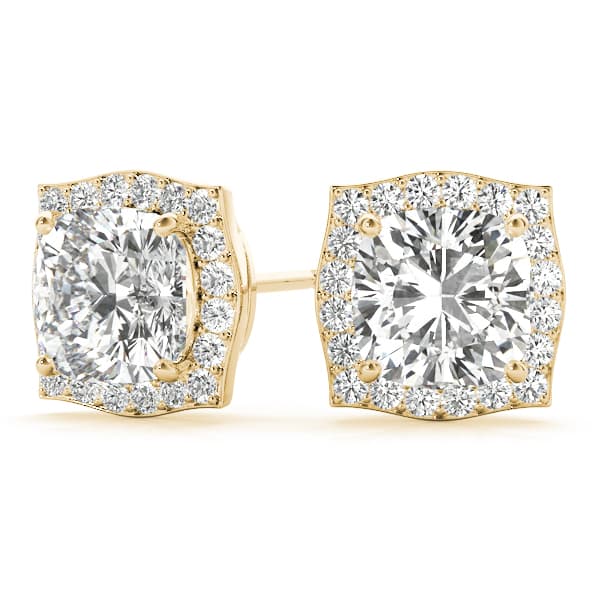 Cushion Halo Studs (1/4 ct. tw.), On hand view in yellow gold