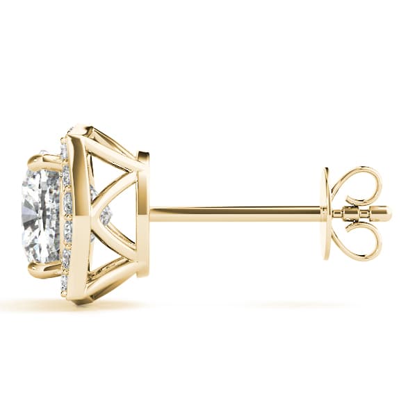 Cushion Halo Studs (1/4 ct. tw.), Side view in yellow gold