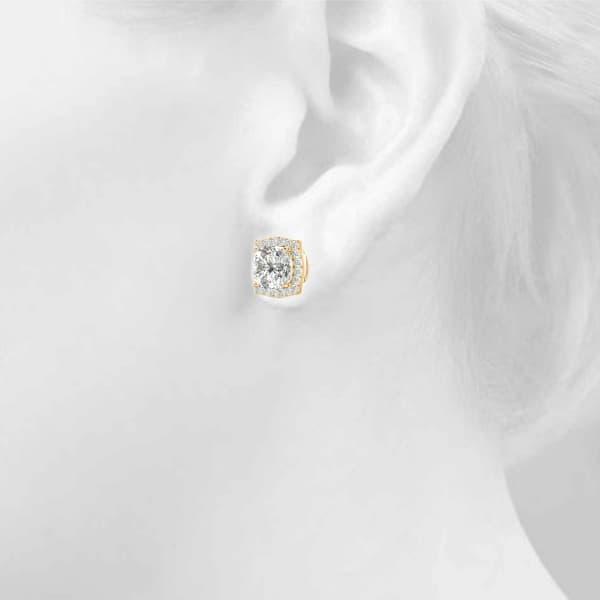 Cushion Halo Studs (1/4 ct. tw.), Top view in yellow gold