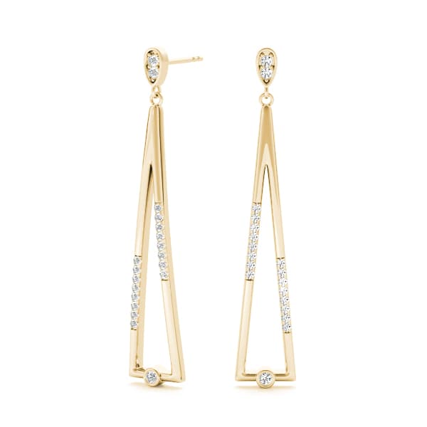Bezel Set Fashion Drop Earrings (1/8 ct. tw.), On hand view in yellow gold