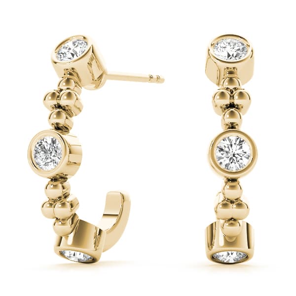Bezel Set J-Hoop Earrings (1/4 ct. tw.), Front view in yellow gold