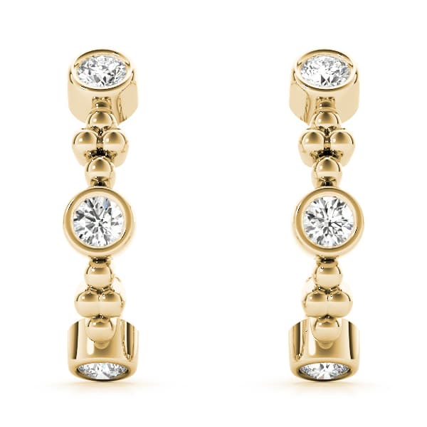 Bezel Set J-Hoop Earrings (1/4 ct. tw.), On hand view in yellow gold