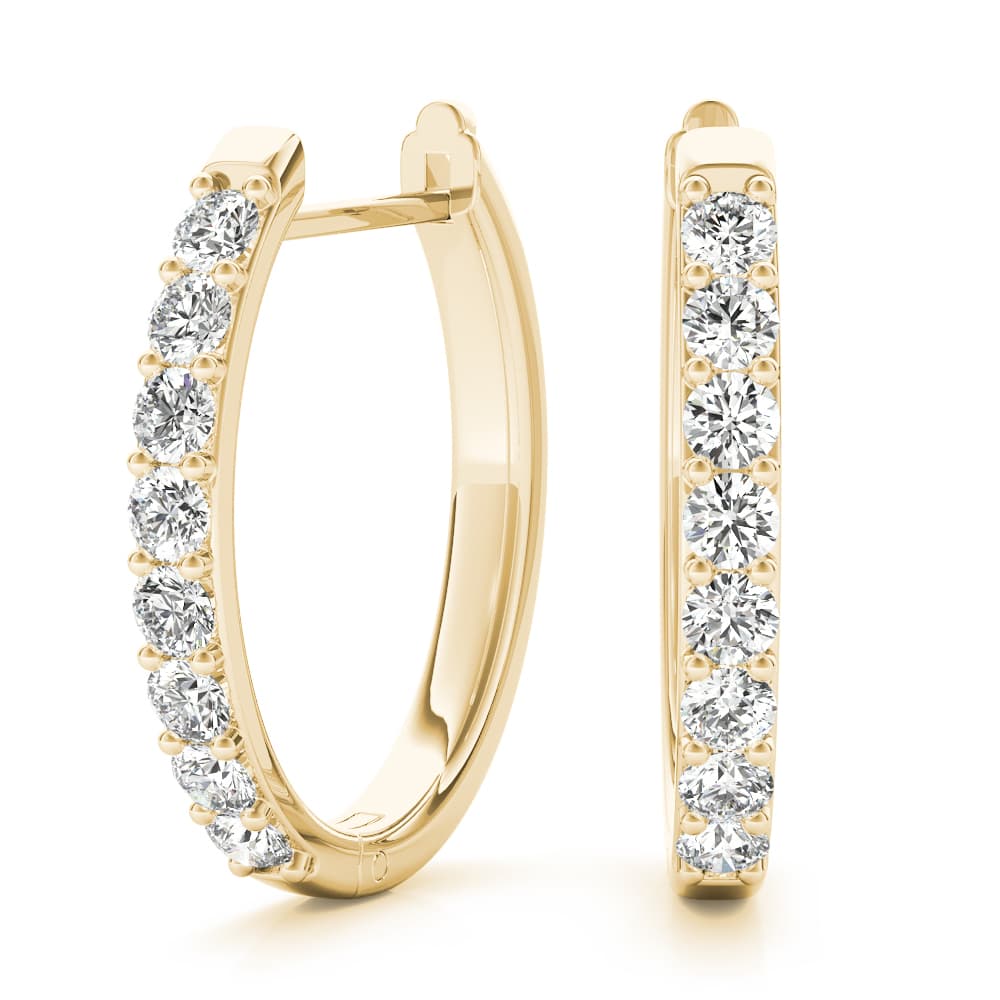 Shared-Prong Hoop Earrings (0.27 ct. tw.), On hand view in yellow gold