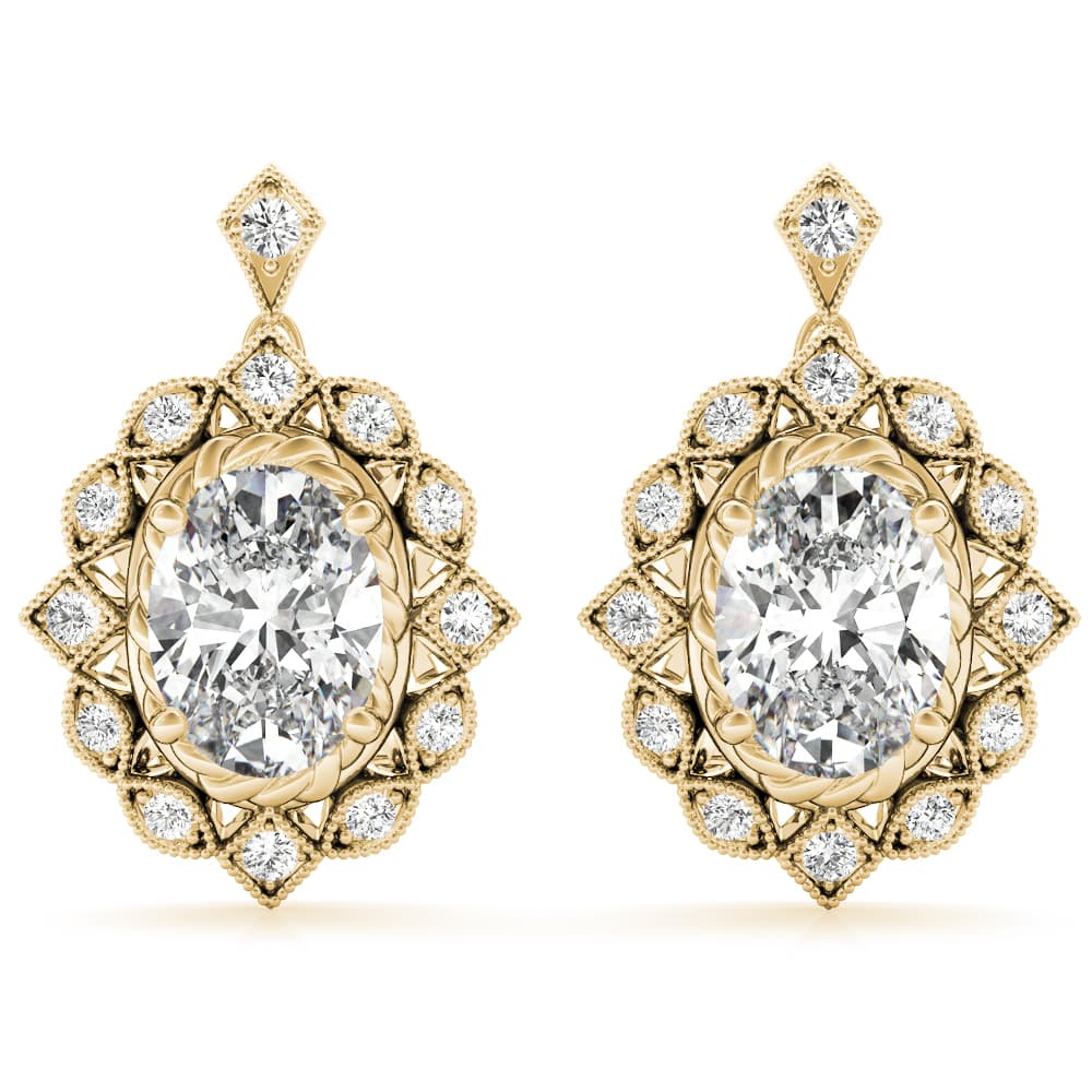 Vintage Inspired Oval Drop Earrings (1/8 ct. tw.), Front view in yellow gold