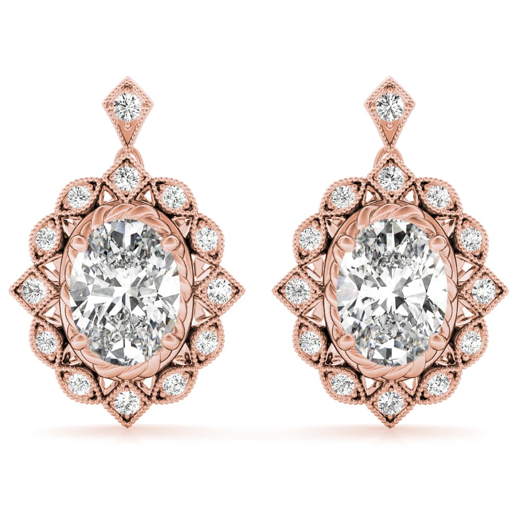 Vintage Inspired Oval Drop Earrings (1/8 ct. tw.), Front view in rose gold