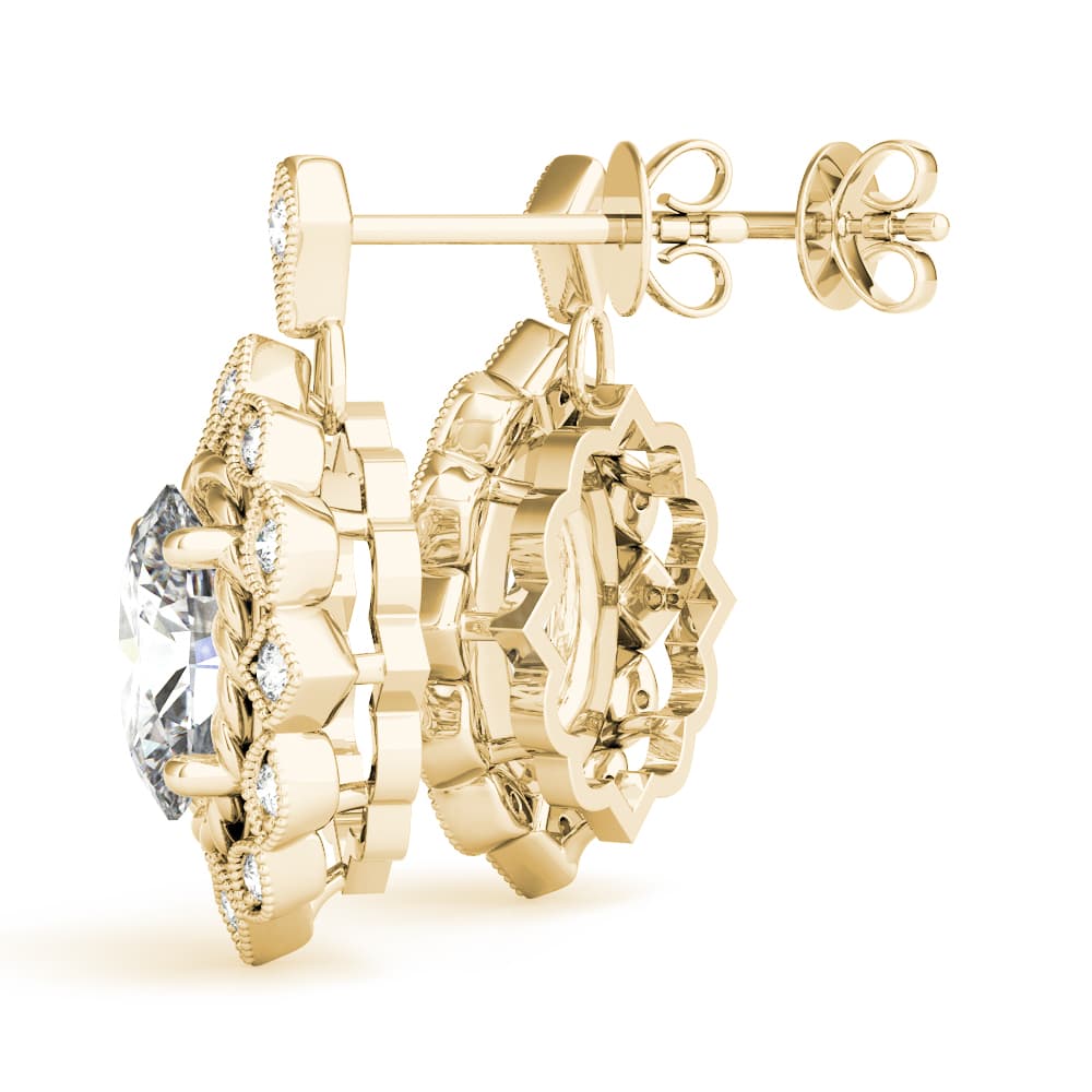 Vintage Inspired Oval Drop Earrings (1/8 ct. tw.), Angle view in yellow gold