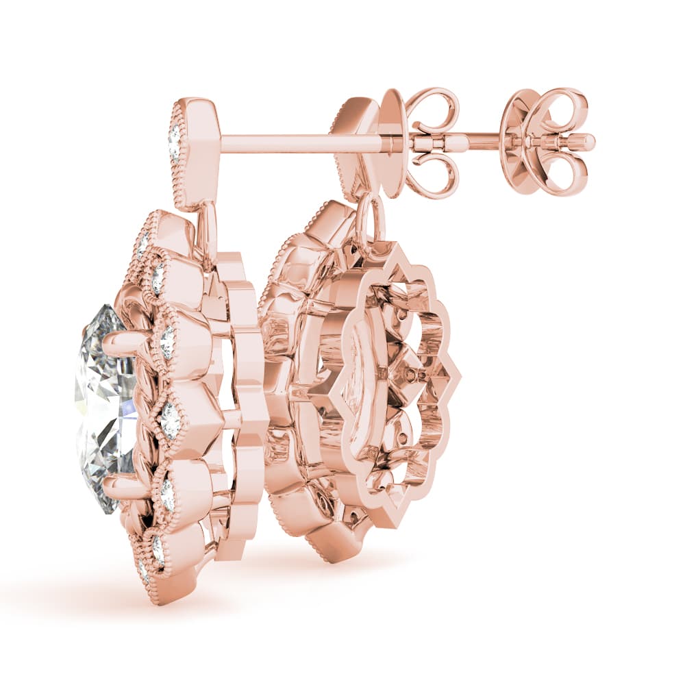 Vintage Inspired Oval Drop Earrings (1/8 ct. tw.), Angle view in rose gold
