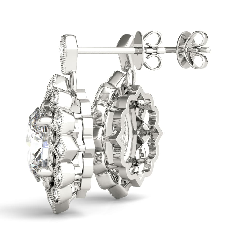 Vintage Inspired Oval Drop Earrings (1/8 ct. tw.), Angle view in white gold or platinum