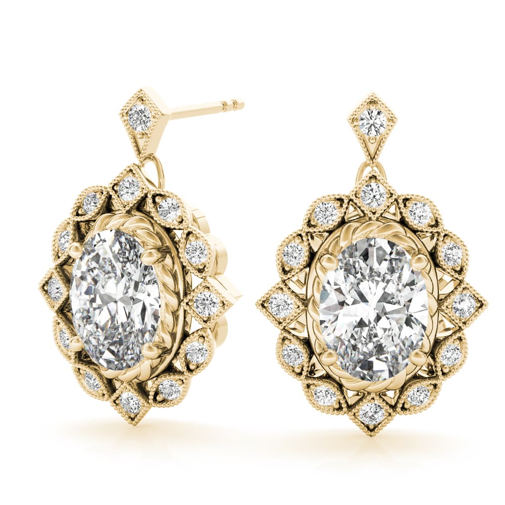 Vintage Inspired Oval Drop Earrings (1/8 ct. tw.), On hand view in yellow gold