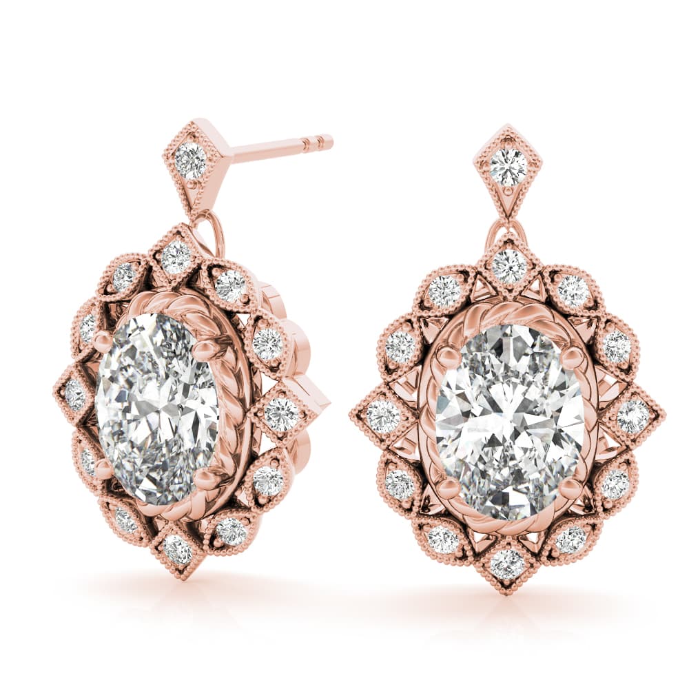 Vintage Inspired Oval Drop Earrings (1/8 ct. tw.), On hand view in rose gold