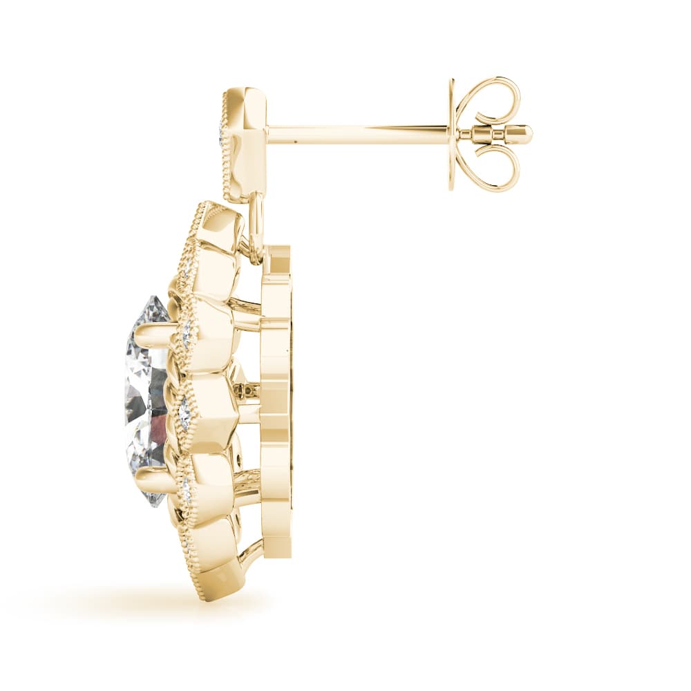Vintage Inspired Oval Drop Earrings (1/8 ct. tw.), Side view in yellow gold