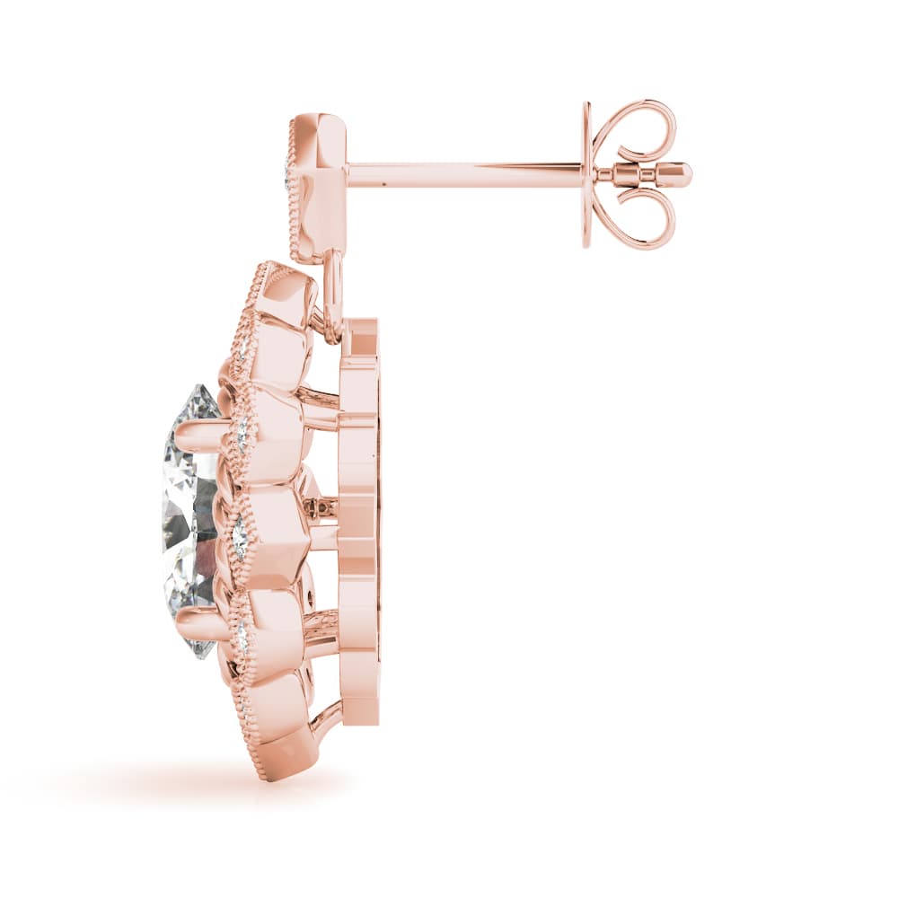 Vintage Inspired Oval Drop Earrings (1/8 ct. tw.), Side view in rose gold