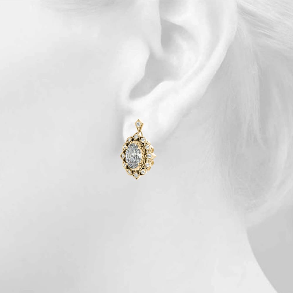 Vintage Inspired Oval Drop Earrings (1/8 ct. tw.), Top view in yellow gold