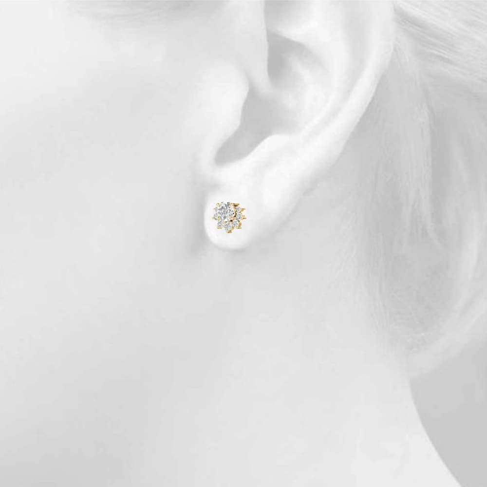 Floral Shape Cluster Earrings (0.1 ct. tw.), Top view in yellow gold