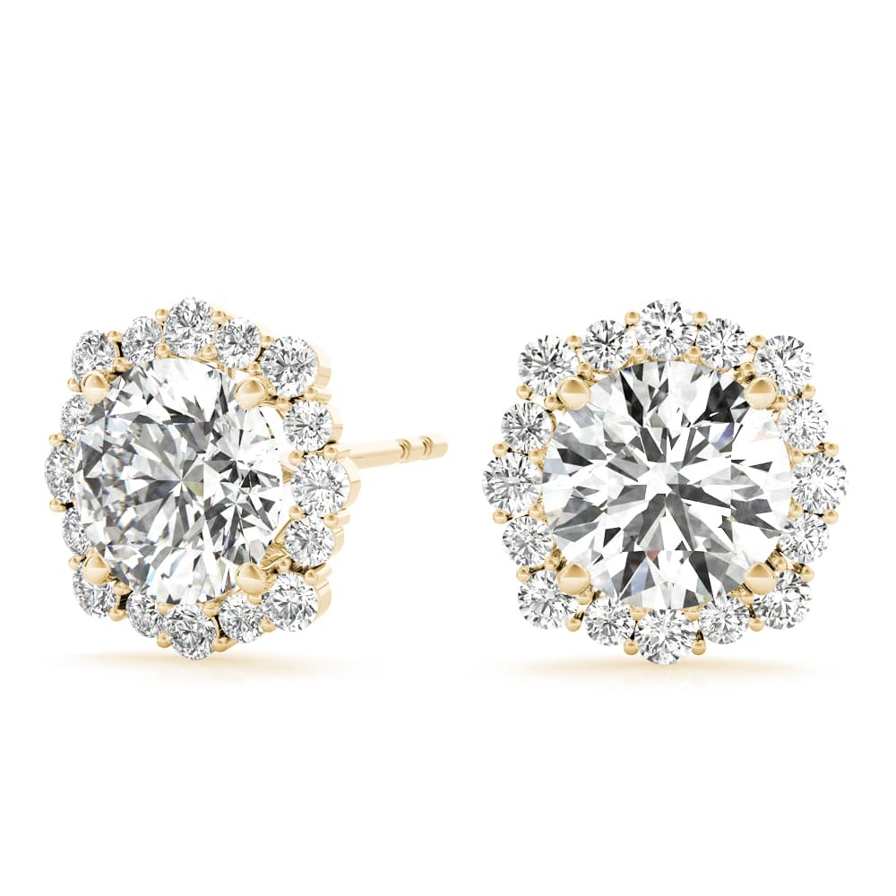 Floral Halo Studs Earrings (0.2 ct. tw.), On hand view in yellow gold