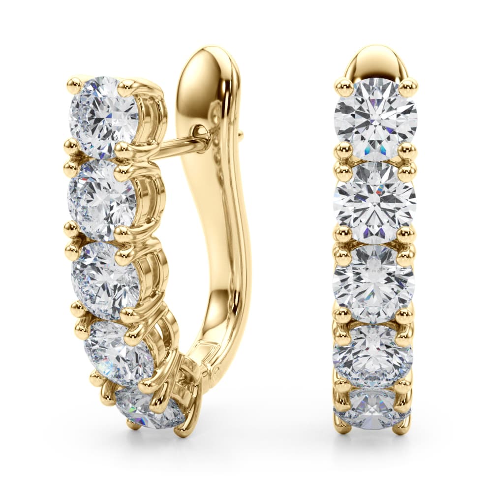 Prong Set Hinged Hoop Earrings (2 ct. tw.), Front view in yellow gold