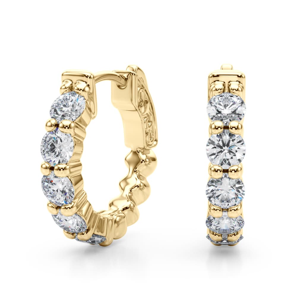 Shared Prong Hoop Earrings (1.6 ct. tw.), Front view in yellow gold