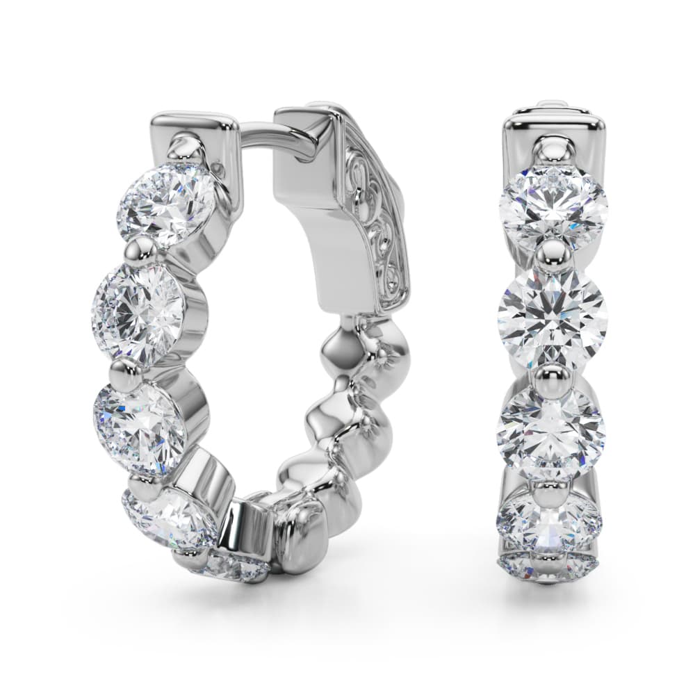 Single Shared-Prong Vault Lock Hoop Earrings — View 1