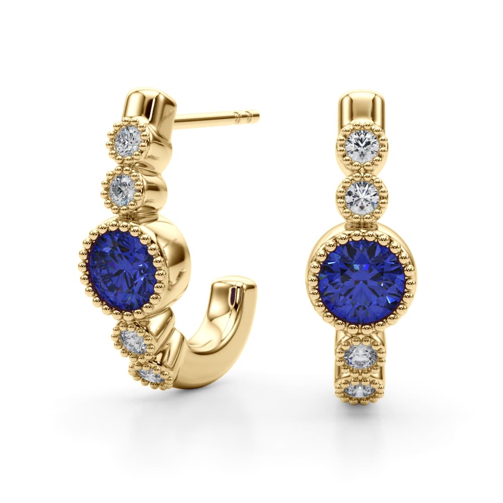Bezel Set Milgrain Fashion Earrings (5/8 ct. tw.), On hand view in yellow gold