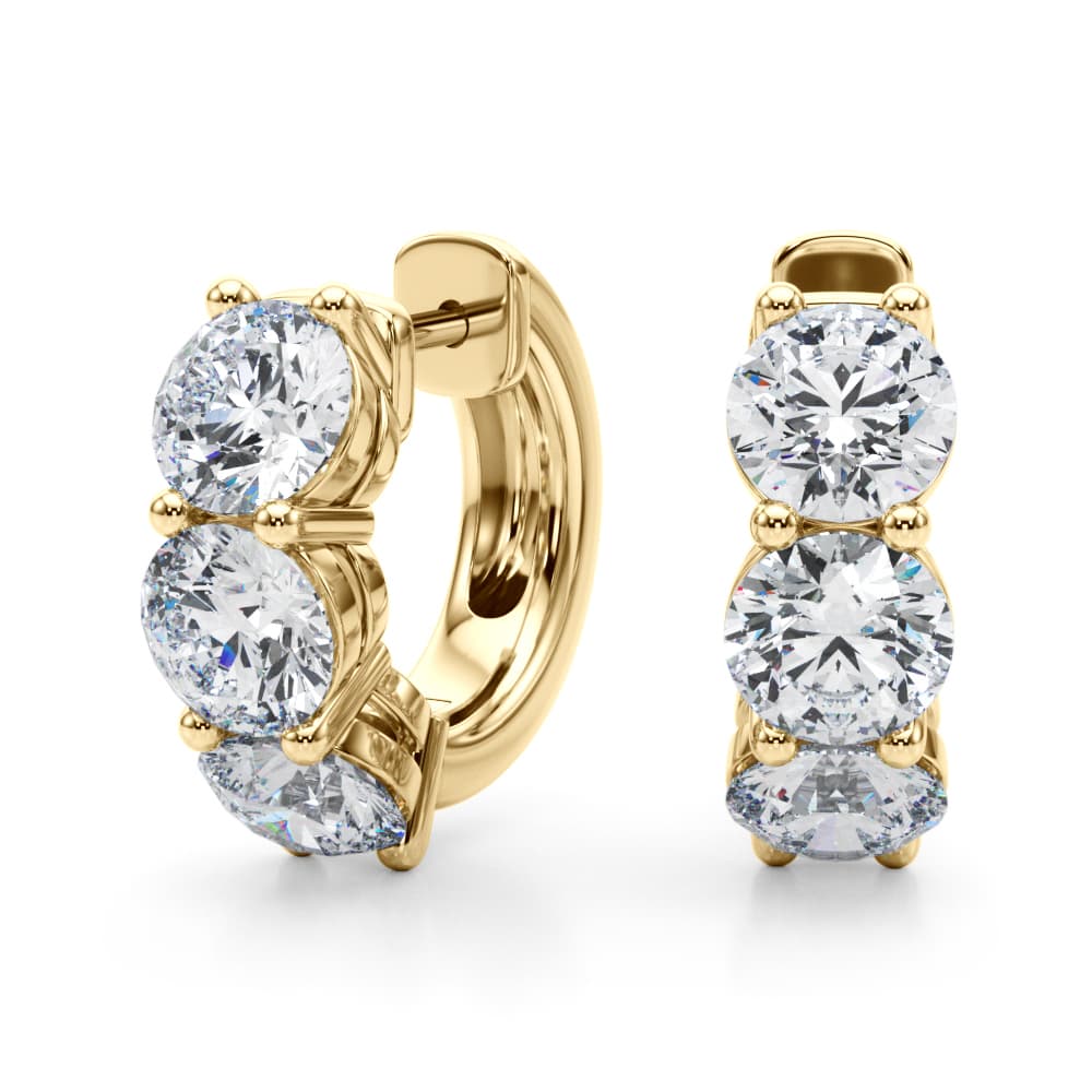 3-Stone Huggies (1.8 ct. tw.), Angle view in yellow gold