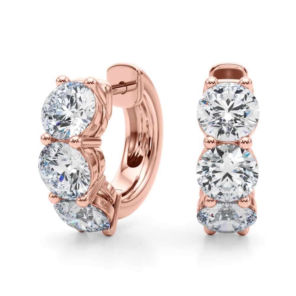 3-Stone Huggies (3.6 ct. tw.), Angle view in rose gold