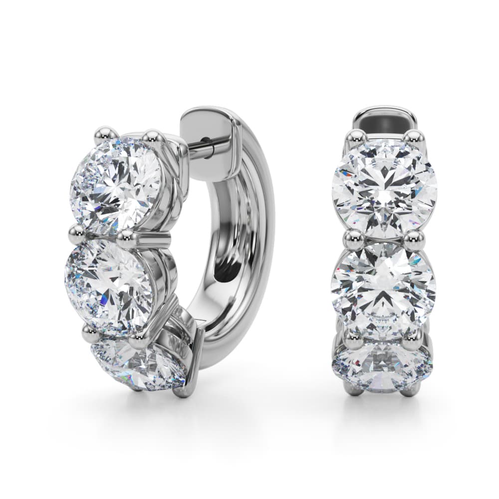 3-Stone Huggies (3 ct. tw.), Angle view in white gold or platinum