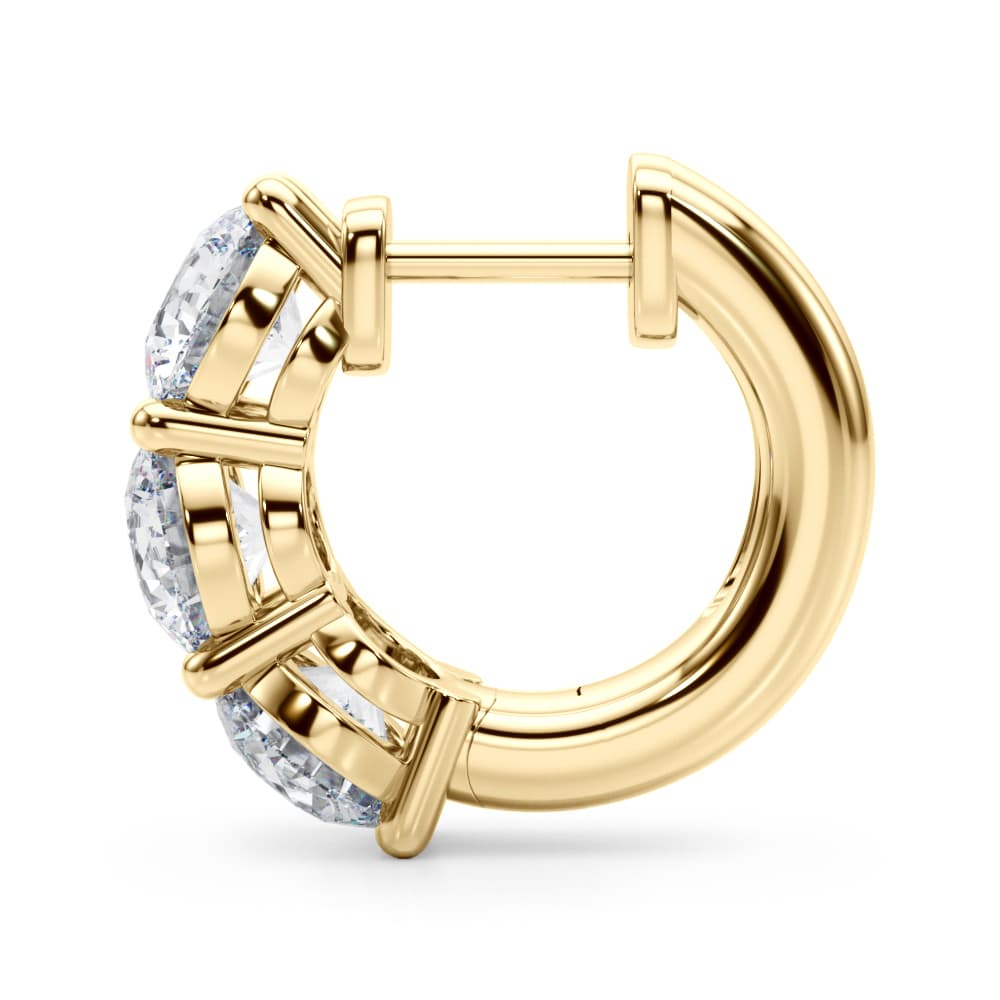 3-Stone Huggies (1.8 ct. tw.), Side view in yellow gold
