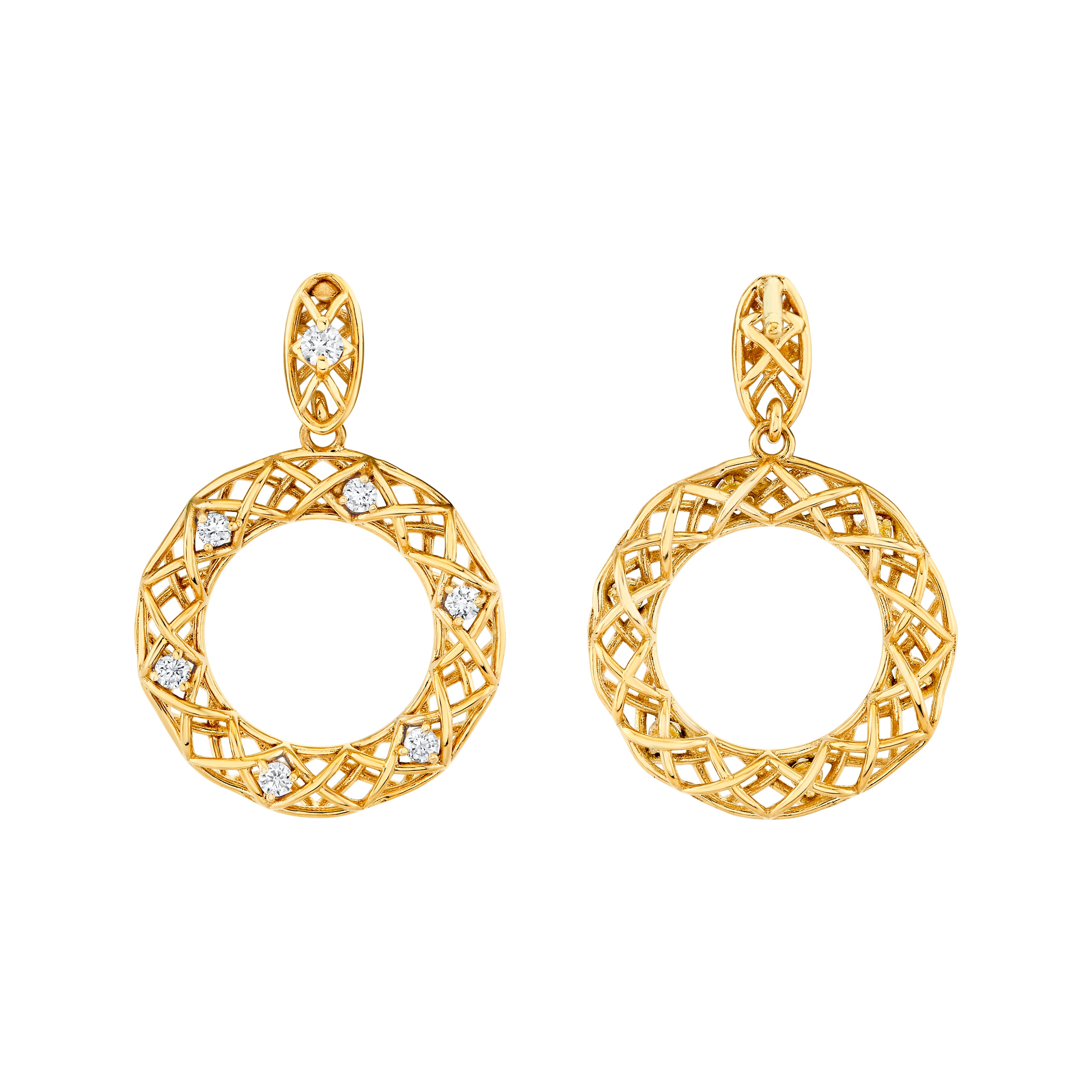 Light Weight Circle Earrings (0.16 ct. tw.), Angle view in yellow gold