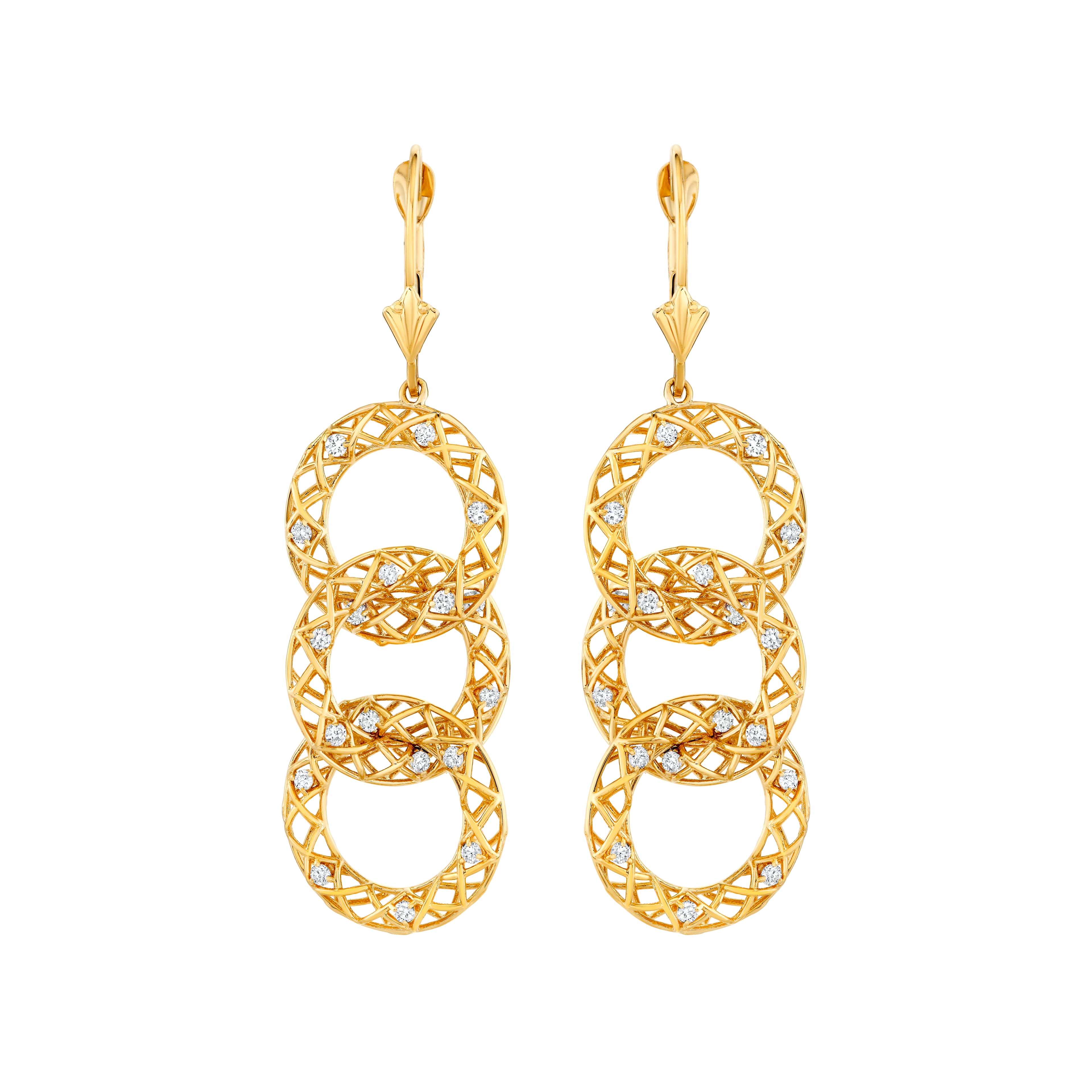 Light Weight 3 Circle Earrings (0.18 ct. tw.), Front view in yellow gold
