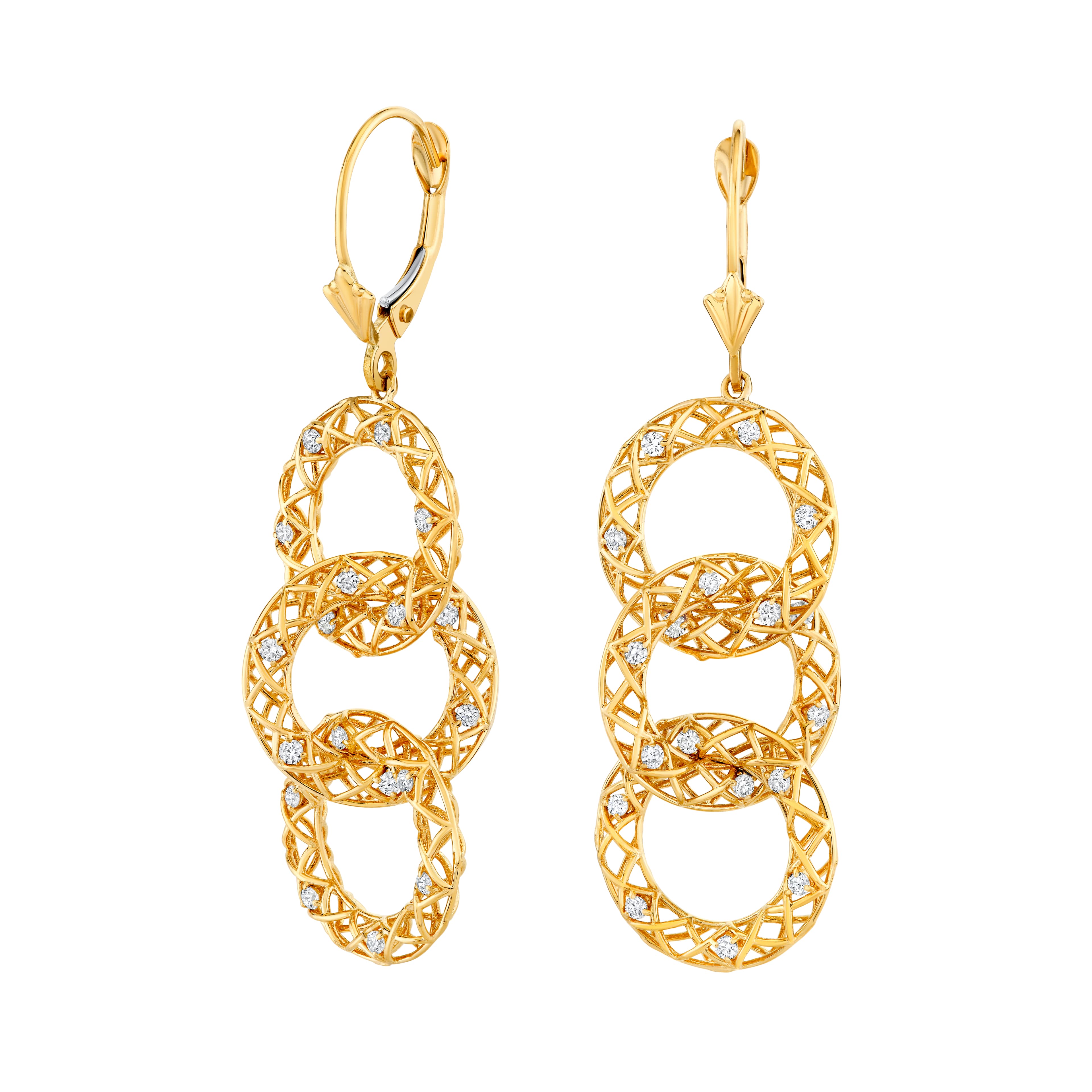 Light Weight 3 Circle Earrings (0.18 ct. tw.), Side view in yellow gold