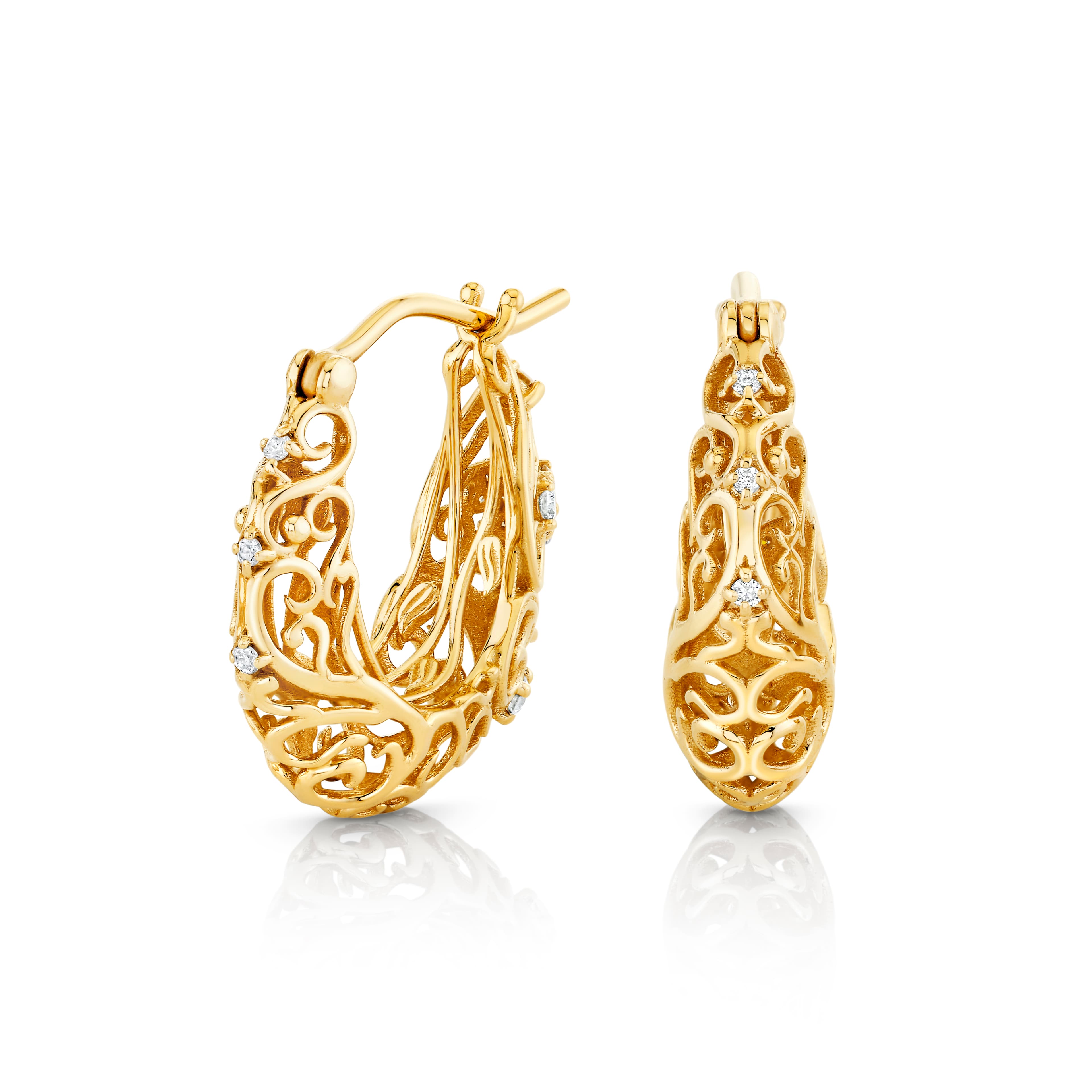 Light Weight Square Basket Earrings (0.43 ct. tw.), Side view in yellow gold