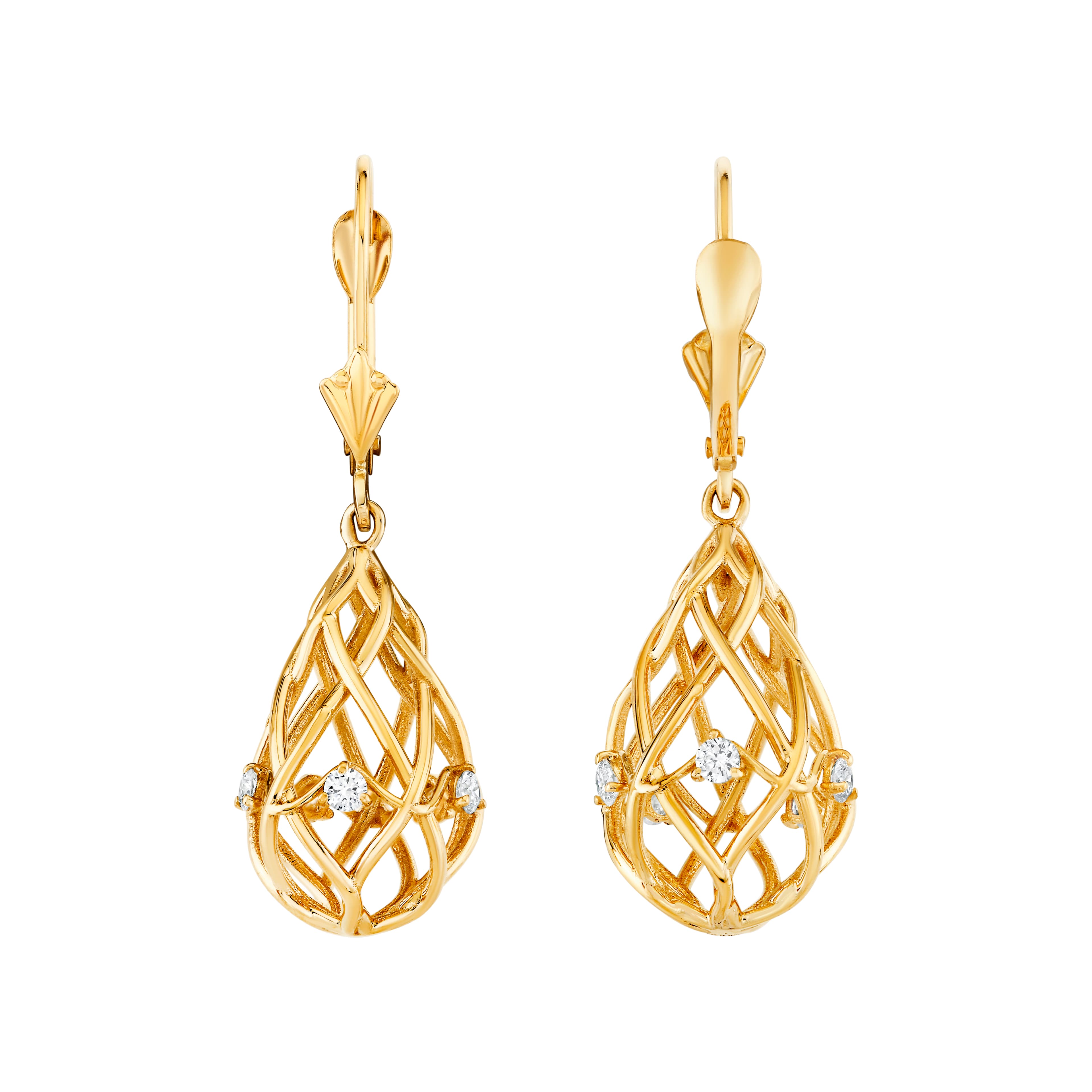 Light Weight Drop Earrings (1/4 ct. tw.), Angle view in yellow gold