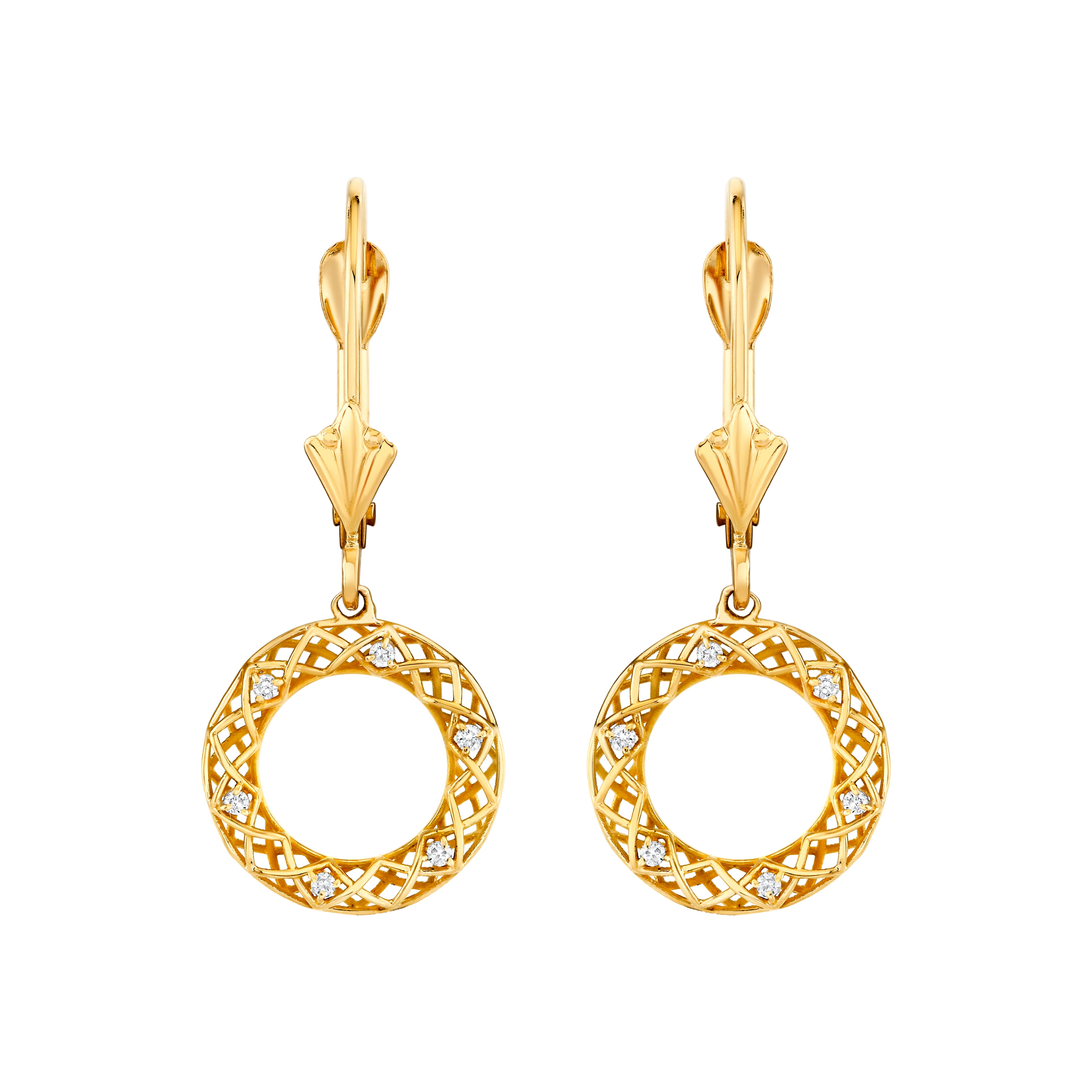 Light Weight With Lever Back Earrings (1/8 ct. tw.), Front view in yellow gold